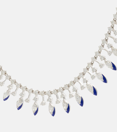 Kamyen Marquise 18kt White Gold And Enamel Choker With Diamonds In Blue