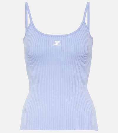Shop Courrèges Logo Ribbed-knit Tank Top In Blue