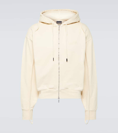 Shop Jacquemus Le Sweater Camargue Zippé Cotton Hoodie In Beige