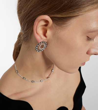 Shop Kamyen Orbit 18kt White Gold Earrings With Diamonds And Enamel In Metallic