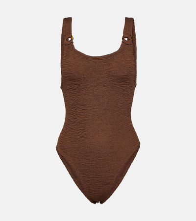 Shop Hunza G Domino Swimsuit In Brown