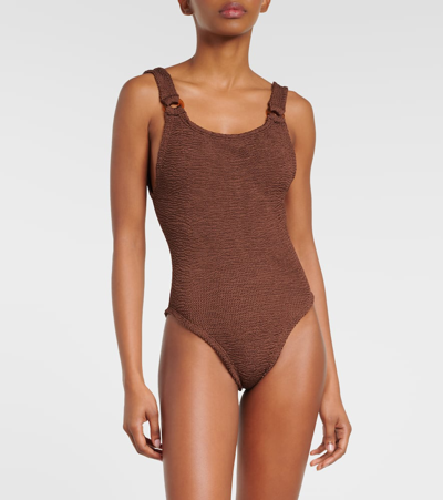 Shop Hunza G Domino Swimsuit In Brown