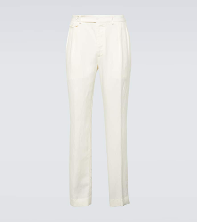 Shop Ralph Lauren Purple Label Silk And Linen Straight Pants In White