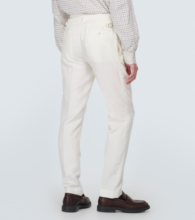 Shop Ralph Lauren Purple Label Silk And Linen Straight Pants In White