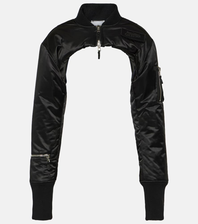 Shop Jean Paul Gaultier Cropped Satin Bomber Jacket In Black