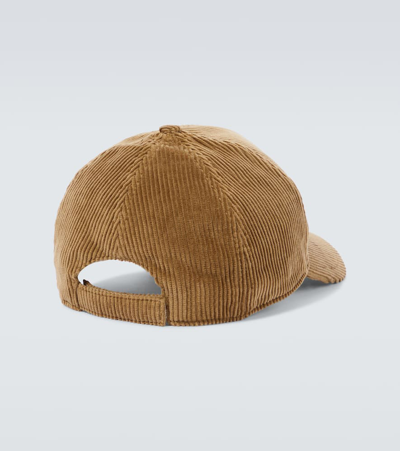 Shop Miu Miu Logo Corduroy Baseball Cap In Brown