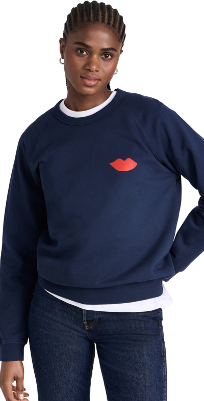 Shop Clare V Sweatshirt Navy W/ Bright Poppy Lips