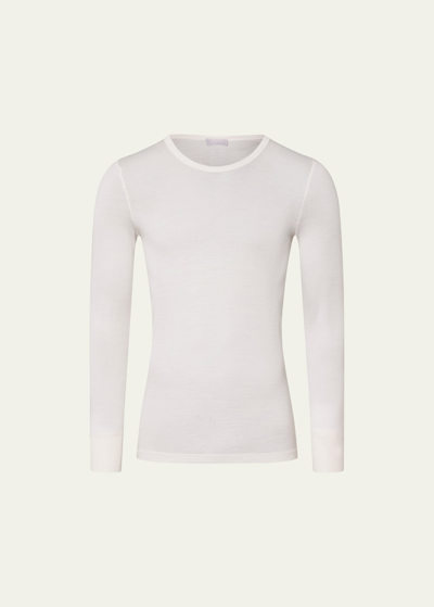 Shop Hanro Woolen Silk Long-sleeve Shirt In Ivory