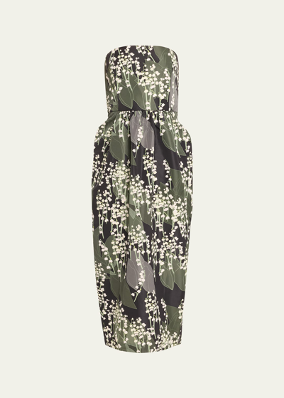 Shop Bernadette Lena Floral-print Strapless Midi Dress In Lily Of The Valle