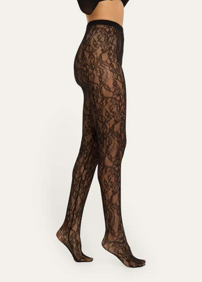 Shop Wardrobe.nyc Lace Footed Tights In Black
