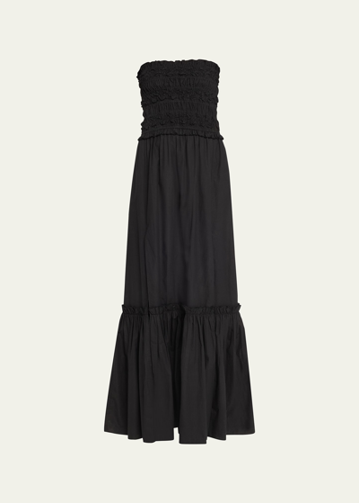 Shop Cara Cara Nayla Strapless Smocked Cotton Maxi Dress In Black
