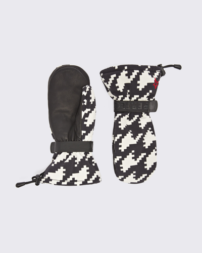 Perfect Moment Black Davos Houndstooth Print Gloves In Houndstooth-black-snow-white