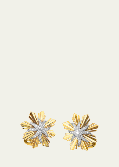 Shop Verdura 18k Yellow Gold, Platinum, And Diamond Etoile Ear Clips