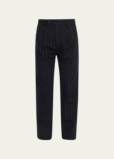 Shop Massimo Alba Men's Flannel Chalk Stripe Pleated Pants In Dark Blue
