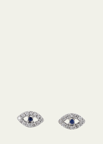 Shop Ileana Makri 18k White Gold Kitten Eye Diamond And Blue Sapphire Stud Earrings In Wg