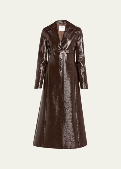 Shop Courrèges Vinyl Tailored Belted Coat In Chocolate