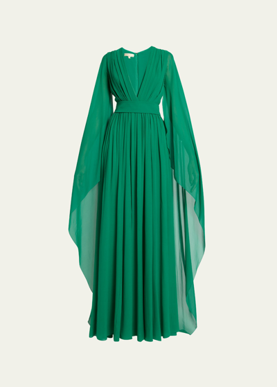 Shop Elie Saab Long Plunging Neck Slit Silk Dress In Denver Gn001