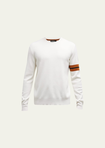 Shop Zegna Men's Signifier Sleeve Crewneck Sweater In White