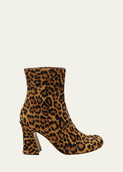 Shop Loewe Leopard-print Calf Hair Ankle Booties In Blacknatural