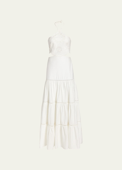 Shop Patbo Lasercut Cotton Poplin Maxi Halter Dress In White
