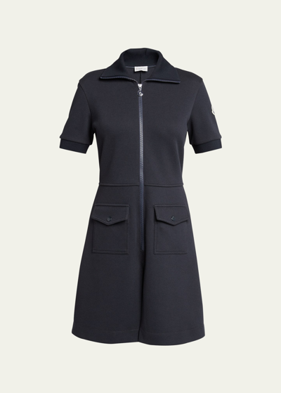 Shop Moncler Short-sleeve Mini Shirtdress In Navy