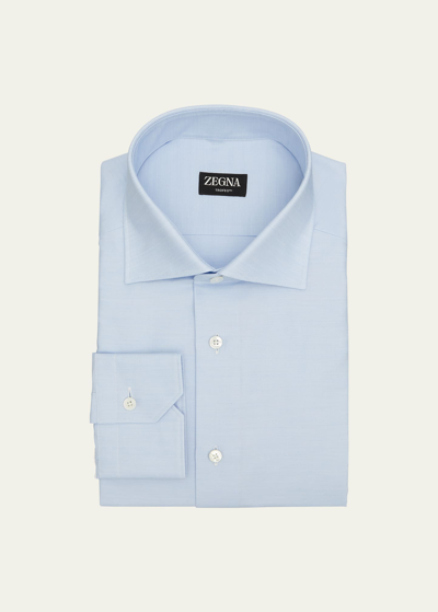 Shop Zegna Men's Trofeo Cotton Dress Shirt In Light Blue
