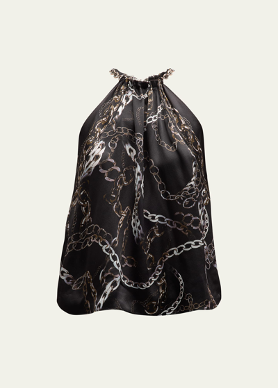 Shop L Agence Tillie Chain-neck Scarf Top In Black Multi Grung