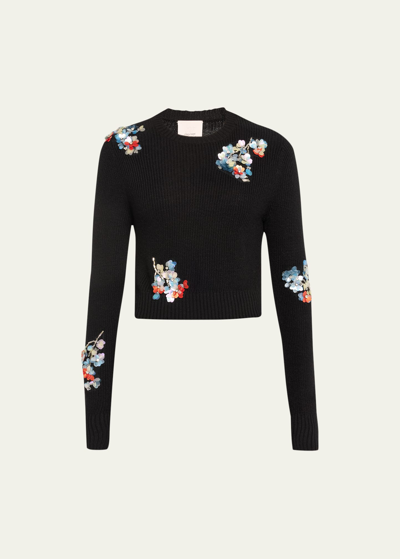 Shop Cinq À Sept Evie Floral Sequined Crewneck Sweater In Blackmulti