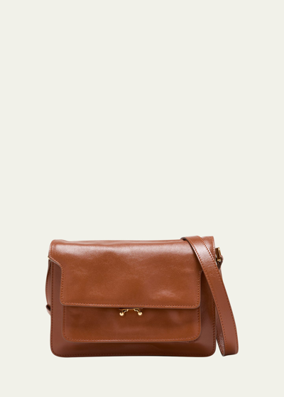 Shop Marni Trunk Flap Leather Crossbody Bag In Z555m Brown