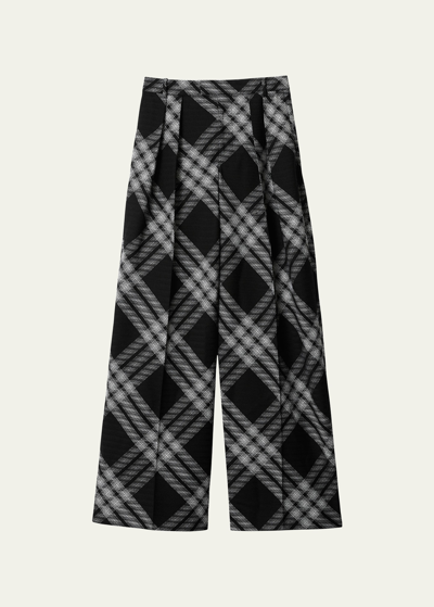 Shop Burberry Signature Check Wide-leg Trousers In Monochrome Ip Che