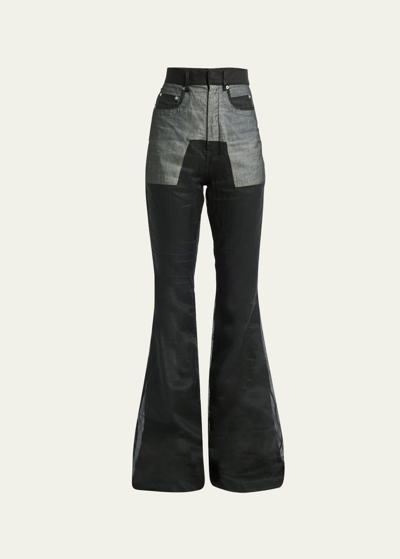 Shop Rick Owens High-rise Bootcut-leg Sheer Jeans In Black