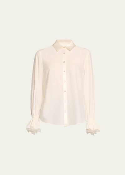 Shop Cinq À Sept Roxie Silk Poet-sleeve Button-front Shirt In Ivoryivory