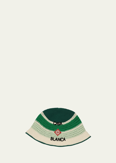 Shop Casablanca Men's Diamond Logo Crochet Bucket Hat In Green Multi