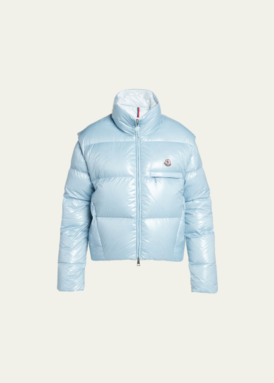 Shop Moncler Almo Convertible Puffer Jacket In Light Blue
