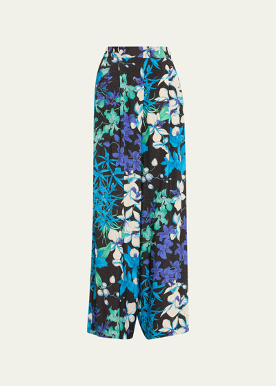 Shop Kobi Halperin Hadley High-rise Wide-leg Floral-print Pants In Iris Blue Multi