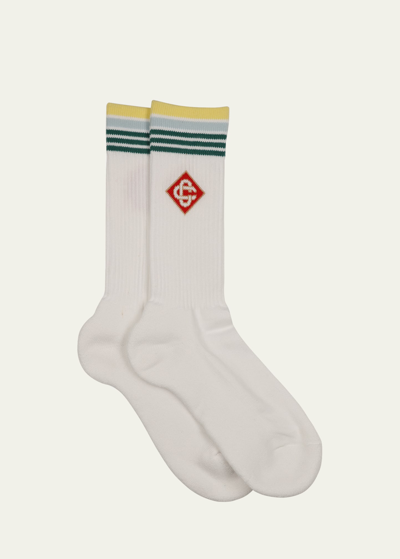 Shop Casablanca Men's Diamond Logo Ribbed Crew Socks In Diamond Cc Stripe