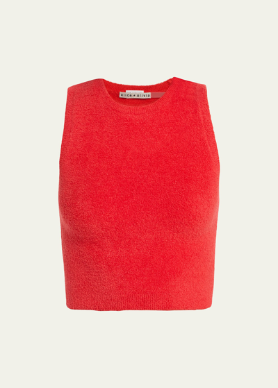 Shop Alice And Olivia Amity Cropped Tank Top In Bright Ruby