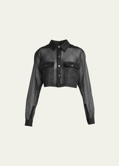 Shop Rick Owens Sheer Cropped Overshirt In Black
