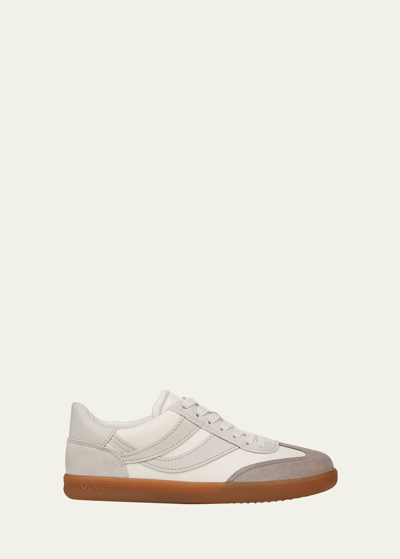 Shop Vince Oasis Mixed Leather Retro Sneakers In Milk/horchata