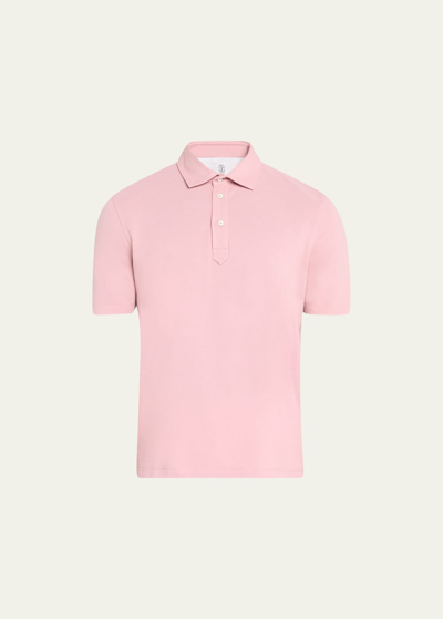 Shop Brunello Cucinelli Men's Cotton Pique Polo Shirt In C9713 Rose