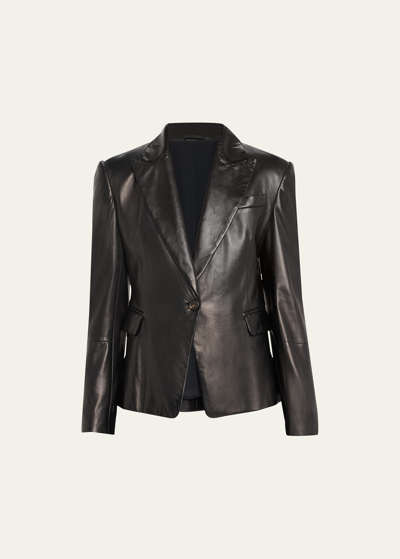 Shop Brunello Cucinelli Nappa Leather Short Blazer Jacket In C101 Black