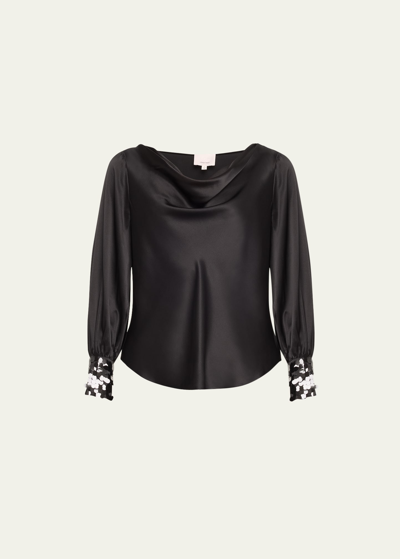 Shop Cinq À Sept Taylee Silk Sequin-cuff Top In Black