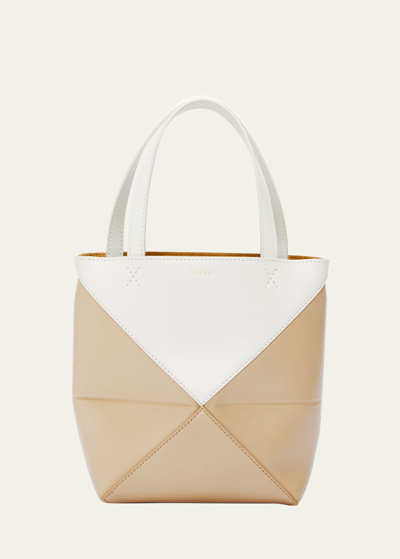 Shop Loewe Mini Puzzle Foldable Bicolor Tote Bag In 8487 Soft Whitepa
