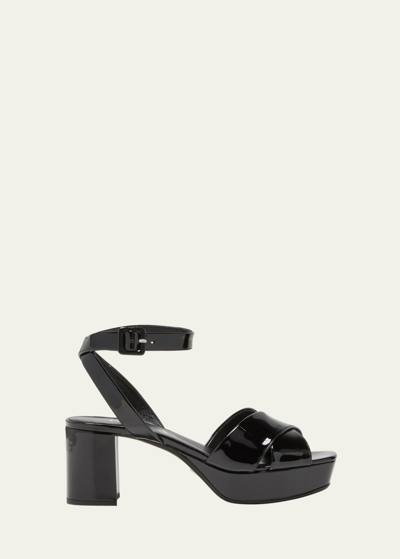Shop Prada Patent Crisscross Ankle-strap Platform Sandals In F0002 Nero