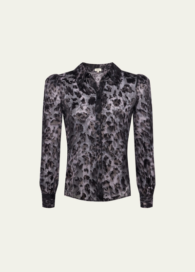 Shop L Agence Jenica Leopard-print Semi-sheer Blouse In Black Mult