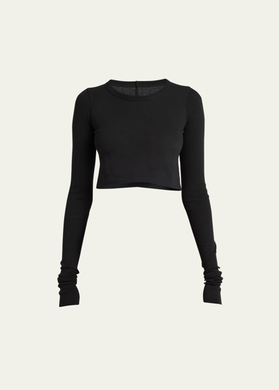 Shop Rick Owens Long-sleeve Fitted Crop Rib T-shirt In Black