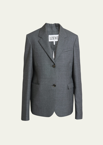 Shop Loewe Split Back Single-breasted Blazer Jacket In Dark Grey