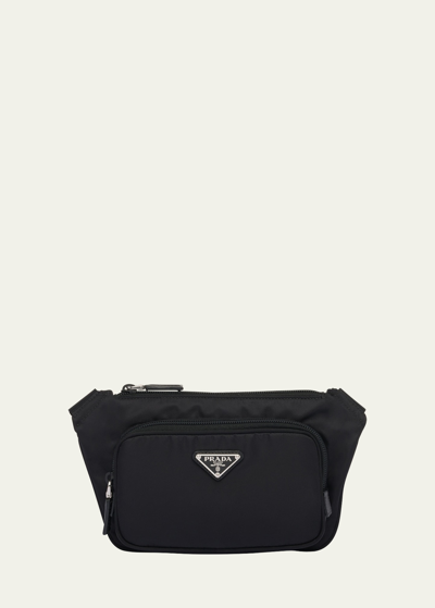 Shop Prada Men's Re-nylon And Saffiano Leather Crossbody Bag In F0002 Nero