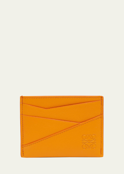 Shop Loewe Men's Puzzle Calfskin Card Holder In Bright Mandarin
