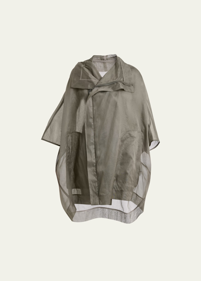 Shop Rick Owens Mock-neck Sheer Cotton Cape Jacket In Dust